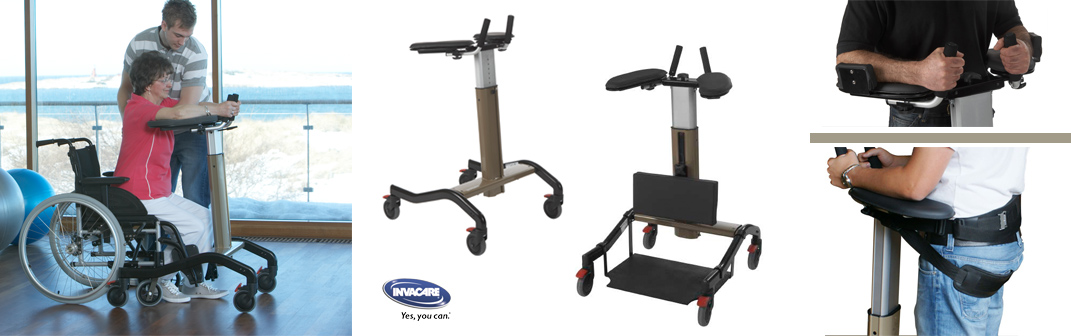 Invacare Step-Up ist ein Gehtrainer bzw. Stehtrainer, der als Hilfsmittel zur Physiotherapie und zur Rehabilitation zuhause benutzt wird: Gehtraining mit stabilem Halt hilft Ihnen den bzw. im aufrechten Gang zu üben. Die Begleitperson kann die Räder zum Aufstehen und Hinsetzen sperren. Invacare Step-Up ist ein Gehtrainer bzw. Stehtrainer, der als Hilfsmittel zur Physiotherapie und zur Rehabilitation zuhause benutzt wird: Gehtraining mit stabilem Halt hilft Ihnen den bzw. im aufrechten Gang zu üben. Die Begleitperson kann die Räder zum Aufstehen und Hinsetzen sperren.