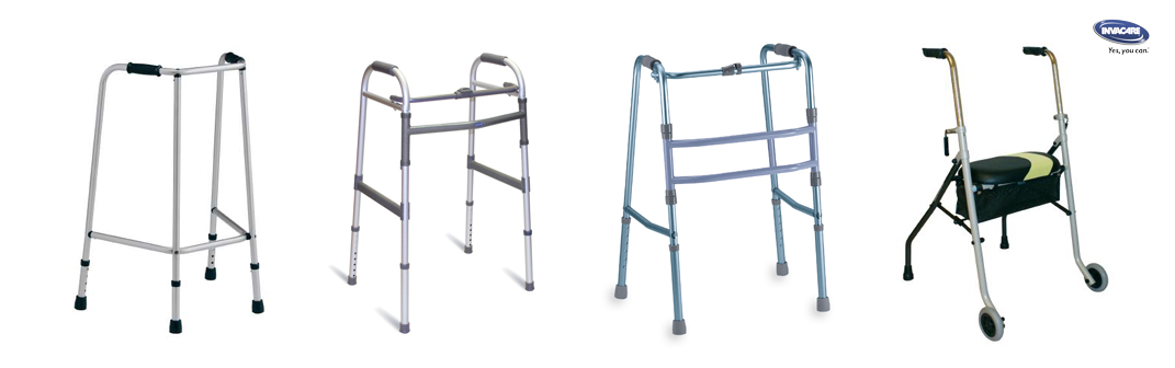 Gehbock bzw. reziprokes Gehgestell Marke Invacare in mehreren Ausführungen von starr bis beweglich (3 Abbildungen links: P435B, P409, P402); Eine Mischung aus Rollator und Geh-Gestell ist die Gehhilfe P550 von Invacare rechts im Bild mit Rädern vorne und starren Füßen hinten. Mais - Abteilung Rehatechnik Gehbock bzw. reziprokes Gehgestell Marke Invacare in mehreren Ausführungen von starr bis beweglich (3 Abbildungen links: P435B, P409, P402); Eine Mischung aus Rollator und Geh-Gestell ist die Gehhilfe P550 von Invacare rechts im Bild mit Rädern vorne und starren Füßen hinten. Mais - Abteilung Rehatechnik